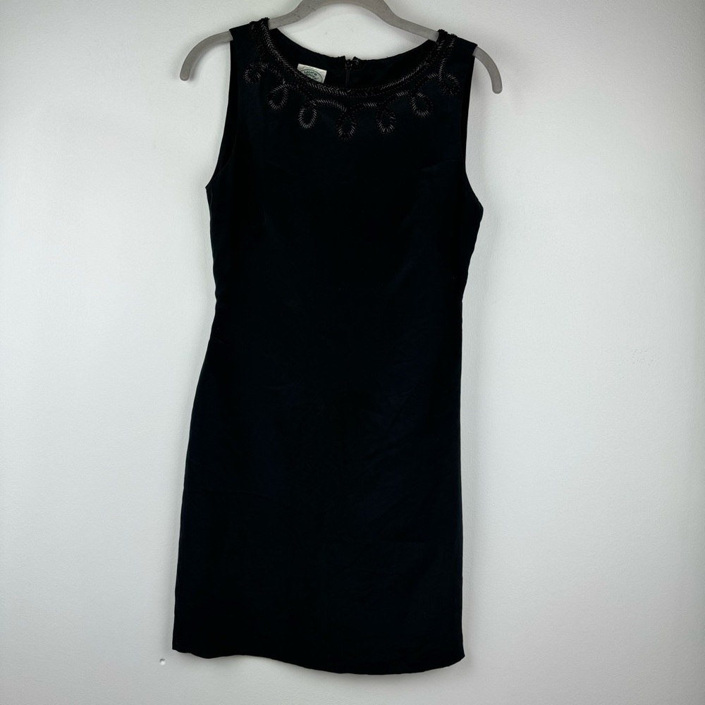 Vintage Laura Ashley  Black Silk Beaded Neckline Dress, Size 6